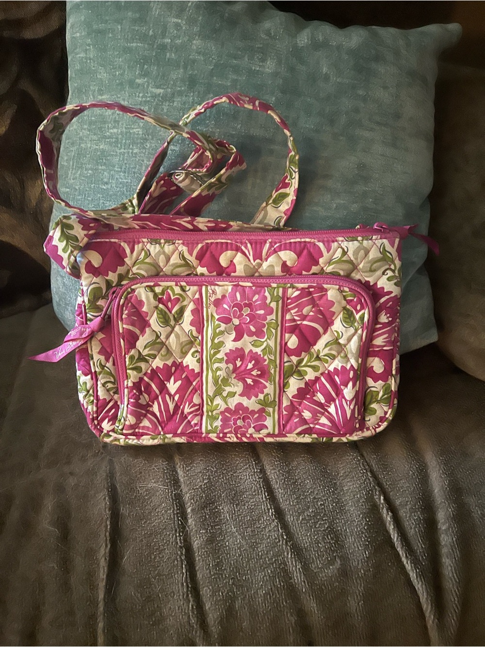Vera Bradley Pink & Green Floral Quilted Crossbody Bag